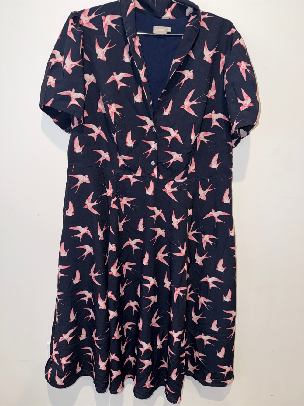 eshakti Navy Dress Pink Swallows Pattern Birds Women’s Size 2x